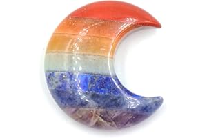 LILIBEILA Natural Amethyst Carved Thumb Worry Stone Thumb Anxiety Stones Crystal Pocket Palm Stones Stress Relief Reiki Healing Meditation (E-Moon Seven Color Stone)