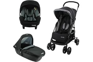Nania - Passeggino TEXAS 3 in 1 + seggiolino auto BEONE EVO (40-85 cm) i-Size - da 0 a 36 mesi - Schienale regolabile con posizione reclinabile + navicella FLORA 0-6 mesi (3 en 1)