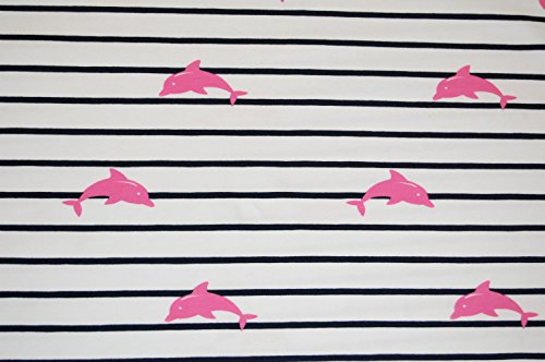 Baumwolljersey „Streifen & Delphine“ Weiß/Rosa - 3
