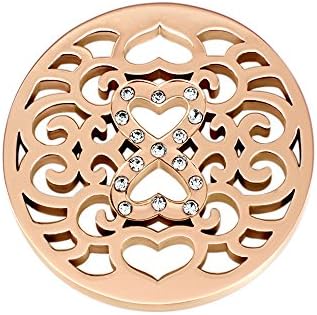 QuigesStainless Steel Large 33mm Coin Heart and Infinity Pattern with Zirconia for Interchangeable Pendant Necklace