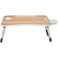 Amazon Basics Foldable Laptop Table with Cup Holder, Tablet Groove and Mini Drawer (Brown)