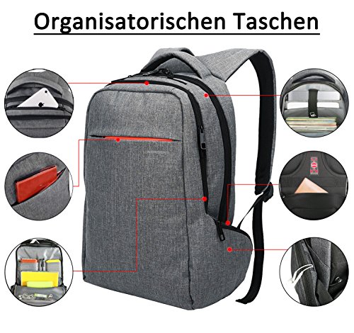 Norsens Notebook Laptop Rucksack 15,6 Zoll Gepolstert Wasserdichter Business Rucksack Damen Schwarz - 4