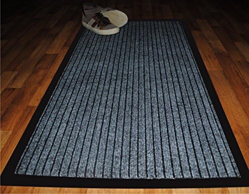 Machine Washable Grey Black Heavy Duty Non Slip Hard Wearing Ribbed Barrier Mat (66cm x 185cm)