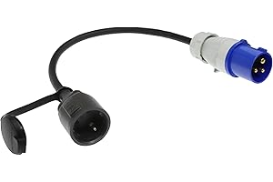 feletec CEE Adapter CEE Stecker auf Schuko Kupplung, 35cm Camping Strom-Kabel, IP44 Camping Verlängerungskabel, H07RN-F 3G2,5 Campingstecker Adapter 16A