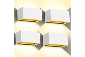 Kingwen 4 piezas Apliques Pared Exterior/Interior 20W 3000K Aplique Pared Exterior LED Luz Exterior Pared Rectangular Blanco Lampara Exterior Pared Ángulo de haz Regulable Lampara Pared Interior IP65