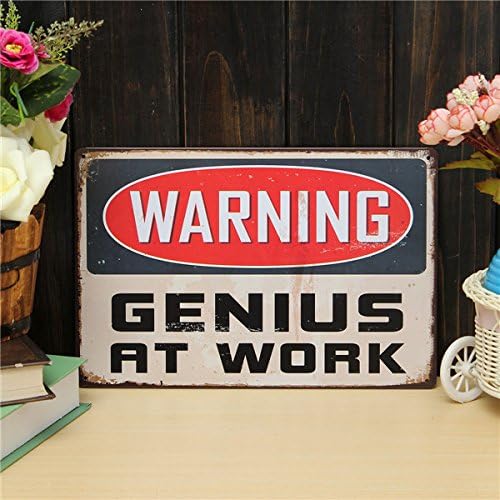 Aliciashouse Genius Sheet Metal Drawing Vintage Metal Painting Tin Library Office Wall Poster Sign