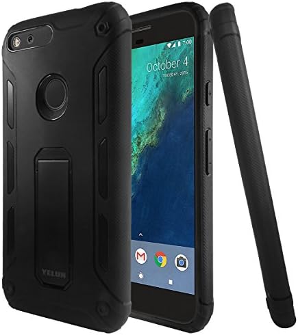 Google Pixel XL Case,YELUN[Heavy Duty]Shockproof Slim Fit Dual Layer Soft TPU &amp; Hard PC Rugged Holster Cover Full-body Protective Bumper Case with Kickstand for Google Pixel XL/Black