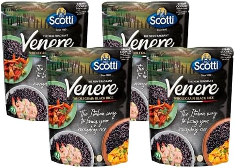 Riso Scotti, Rapid Venere, Riso Venere Integrale Cotto al Vapore, Pronto in 2' in Microonde, Riso con Gusto e Profumo Aromatico, Facile da Cucinare, Formato 230 g (Confezione da 4)