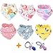 Produktbild TXIN 6 Stücke Baby Dreieckstuch, 41x29x29 cm Baumwolle Saugfähig Weich Baby Lätzchen Halstücher Mit Druckknöpfen Spucktuch Baby Bib Mit Gratis Geschenk 2 Stücke Schnuller