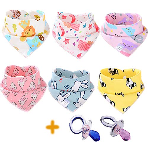 Preisvergleich Produktbild TXIN 6 Stücke Baby Dreieckstuch, 41x29x29 cm Baumwolle Saugfähig Weich Baby Lätzchen Halstücher Mit Druckknöpfen Spucktuch Baby Bib Mit Gratis Geschenk 2 Stücke Schnuller