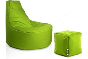 ‎PATCH HOME PATCH HOME Gamer Sessel inkl. Würfel Bean Bag Set Ø80cm, 30cm Sitzhöhe, 90cm Höhe + 35x35cm Würfel Kiwi