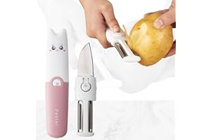 ESUFEIR 3 In 1 Pelapatate per verdure,Sbucciatore universale Pelapatate da Cucina, Pelare Multifunzione Julienne, Acciaio Inox Peeler di Frutta, Impugnatura ergonomica, Trituratore per Carota（Rosa）