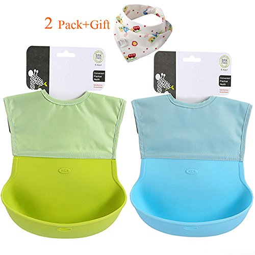 weiche Silikon Tasche Baby Lätzchen, Chilly Rolle bis Kleinkind Lätzchen, wasserdichtes Baby Lätzchen mit komfortabler Stoff Hals, 2 Stück