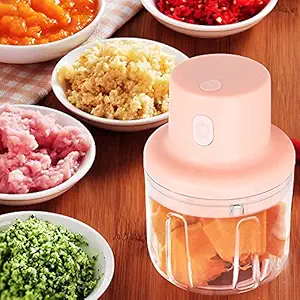 VCART Electric Portable USB Rechargeable Mini Fruit Vegetable Onion Garlic Cutter Mixer Grinder Food Speedy Chopper Mini Food Processor chopper Electric grinder(250 ml, Pink)