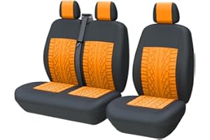TOYOUN Van Seat Covers Universal Fit Most Vans Trucks Lorry Front Seat Covers Single & Double Car Seat Covers for Single Driver and Double Passenger Seat 2+1 seat Covers, Orange