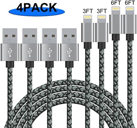 Lightning Cable,Moqika iPhone Charger Cable 4Pack 1M 1M 1.8M 1.8M Nylon Braided iPhone Charger Cable Charging Lead Cord USB Wire for for Apple iPhone X / 8 / 8 Plus / 7 / 7 Plus / 6S / 6S Plus / 6 / 6 Plus / SE / 5S / 5C (Black&amp;grey)