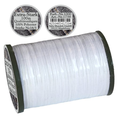 1 Stück Spule a. 100m Qualitäts - Nähgarn, Extra-Stark, Farb-Nr.1000 weiß, Ne 16/3, 100% Polyester für die Nähmaschine Garn, 1739