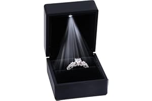 DELALO® Ringbox - mit LED - Schwarz - Schmucketui - beleuchtet - für besondere Momente - Schmuck, Heiratsantrag, Verlobung, Hochzeit - Ehering (Schwarz)