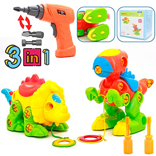 Akokie Dinosaures Jouet Enfant Jeux de Construction avec Perceuse Jeux Éducatifs Cadeau Garcon Fille 3 4 5 Ans