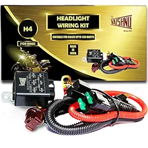 VAISHNU H4 Headlamp WIRING KIT FOR BIKES with Heavy Duty Cables Prevents Headlight Beam Fluctuations, MADE IN INDIA (Multicolour, 100/90 Watt)