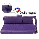 LEMORRY Sony Xperia XZ Premium Hülle Tasche Leder Flip Cover Case Schutzhülle Slim Bumper Schutz Magnetisch Soft Beutel Haut Weich Silikon Cover Schale Mit Kreditkarten-Slot, Glücklicher Klee Violett - 