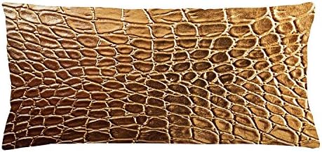 Animal Print Throw Pillow Cushion Cover, Tint Golden Vivid Crocodile Skin Nature Life Toughness High-End Design Artwork, Decorative Square Accent Pillow Case, 20 X 30 Inches, Gold Brown