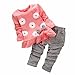 Koly Newborn Baby Clothing Sets Long-Sleeved Kids Girls Flower Bow Shirt Plaid Pant Set