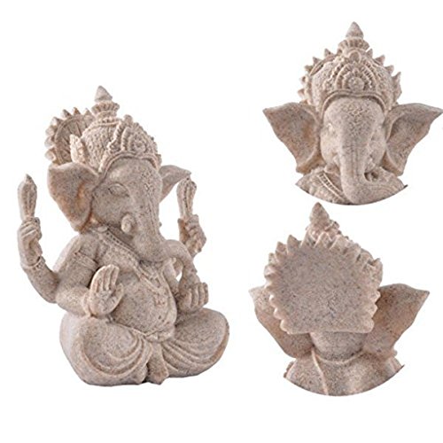 PIXNOR Sandstein Ganesha Buddha Elefanten Statue Skulptur handgefertigte Figur - 2