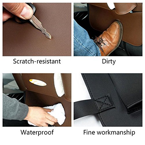 KOBWA Auto-Rückenlehnenschutz+ IPad/Tablet Fach, PU-Leder Organizer Rücksitztasche Kick-Matten-Schutz für Telefon / Tissue-Box / Umbrella / Kinder-Spielzeug / Flaschen (Schwarz) - 3