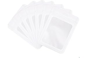 YAYAFUNFUN 100 Sacchetti di Alluminio Riutilizzabili Impermeabili con Zip, Bianco Mylar - Per Dolci, Gioielli, Caffè e Collezionabili - Design Piatto Con finestra trasparente (6x10cm)