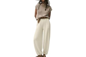 Minetom Femmes Jogging Survêtement Casual Manche Courte Tricoté Chandail Pullover Col Rond Pull Top et Pantalon Ensemble Sportwear 2 Pièces