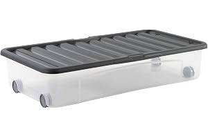 Sundis Ventili undersäng med hjul-insagbar-modern design, genomskinlig/grå, 50 L.
