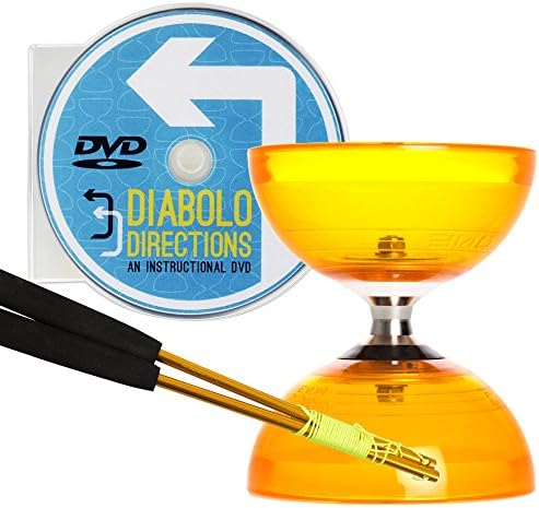 Orange Cyclone Quartz 2 Triple Bearing Diabolo & Gold Aluminium Diabolo Sticks Set with Diabolo Directions DVD