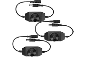 Gebildet Lot de 3 variateurs D'intensité pour Bandes Lumineuses LED DC12 V-24 V Noir Contrôleur de Variateur Rotatif PWM Variateur D'intensité en Ligne pour Guirlandes Lumineuses LED Lumières de Noël