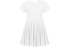 trudge Girls Summer Swing Dress A-line Short-Sleeved Cotton Solid Color Princess T-Shirt Dresses Basic Fattern Skater Dress 3-13 Years