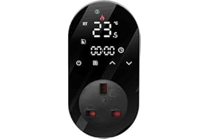 MincoHome Smart Temperature Controller Outlet WiFi Touch Screen Plug-in Thermostat Heating Cooling Mode for attic fan/swamp cooler/Electric Underfloor Heater (Black)