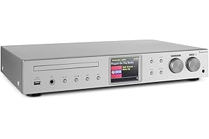AUNA iTuner CD Récepteur HiFi - Tuner Internet Radio, Tuner HiFi, Radio FM, Dab+, Lecteur CD, Connexions Multiples, WiFi, Spotify Connect, UNDOK, USB - no Bluetooth, Argent