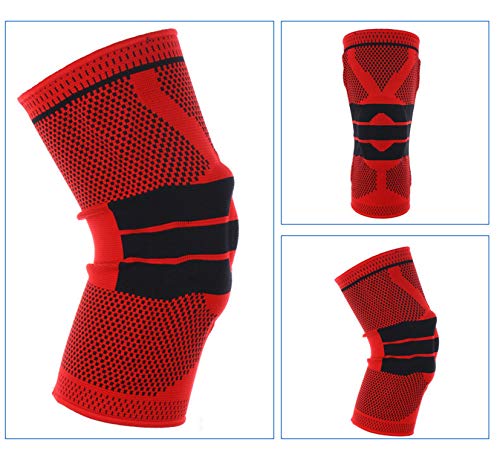 Preisvergleich Produktbild S-XXL Basketball Unterstützung Silikon Gepolsterte Knieschoner Kneepad Knieschoner Unterstützung Bandage Meniskus Patella Displayschutzfolie Sport Sicherheit Schutz, Rot, 36 cm bis 42 cm L