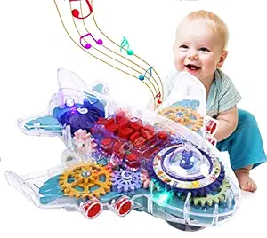 Kiddie Galaxia Transparent Plane Aero Plane Bump and Go Plane with 3D Lightning, Moving Gears and Music,Birthday Toy Gift for 1-6 Year Old Boy, Toy for Kids