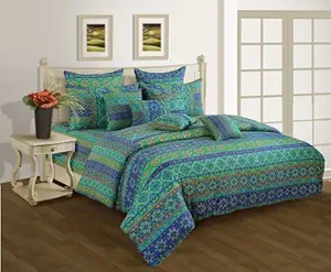 Swayam Shades N More Printed Cotton Double Duvet Cover - Multi Blue (TSR02-1423)