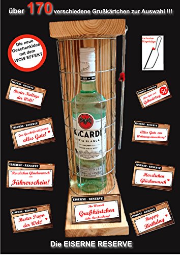 Die "Eiserne Rerserve" Das ausgefallene, originelle, lustige Bacardi Geschenk, Sie können aus 170 verschiedenen Grußkärtchen auswählen, Geburtstagsgeschenk - Männergeschenk - Frauengeschenk - Happy Birthday