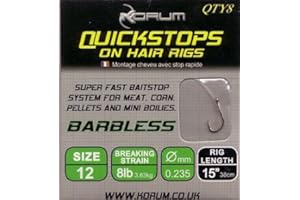 Korum 15in Hair Rigs with Quickstops Size 12 - KRHQ/12