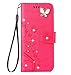 Produktbild auroralove iPhone 8/iPhone 7 4,7 Luxus Handmade Bling Strass Soft Slim Flip Ständer Wallet Fall für iPhone 7 Blume Schmetterling PU Leder Hülle für Mädchen Frauen (iPhone 8, Rose Rot)