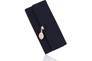 CALIYO Portmonetka damska z gładkiej i miękkiej skóry wegańskiej, portfel damski, duży i długi, bardzo piękne kolory, z wieloma przegródkami i kieszenią na telefon komórkowy, stalowoniebieski,