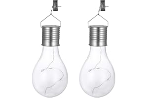 Uonlytech 2Pcs Solar Light Bulb Hanging Solar Garden Lights Festoon Lights Outdoor Waterproof Copper Wire Light Bulbs for Yard Patio, Warm White