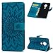 Produktbild Edauto Kompatibel mit Moto G7 Hülle, Sonnenblume Case für Moto G7 / Moto G7 Plus HandyHülle Leder Flipcase Schutzhülle Brief FlipcoverStänder Magnetverschlusss Kartenfach Handy Klapphülle Blau