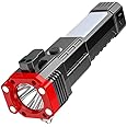 HESHIV Multifunction Portable Led Flashlight with Power Bank Rechargeable Solar LED Torch Flashlight,Car Emergency Tool with Window Breaker,Cutter,Compass for Travel,Camping Hiking