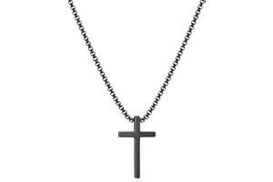 ilasif Stainless Steel Cross Necklace for Men, Silver/Black Cross Pedant Necklace with 50cm Chain, Religious Jewelry Gifts for Birthday Back to School Confirmation Graduation Christmas