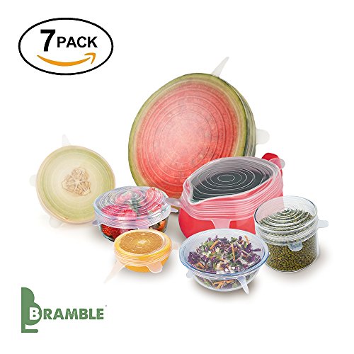 Silikon Stretch Deckel, wiederverwendbar, flexibel und um Lebensmittel frisch zu halten , geeignet für Spülmaschine, Mikrowelle und Gefrierschrank 7 teiliges Set
