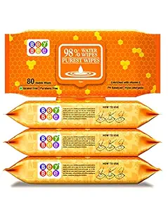 Bey Bee Hypoallergenic Baby Water Wipes For New Born Babies Sensitive Skin (4 Pack 320Pcs)